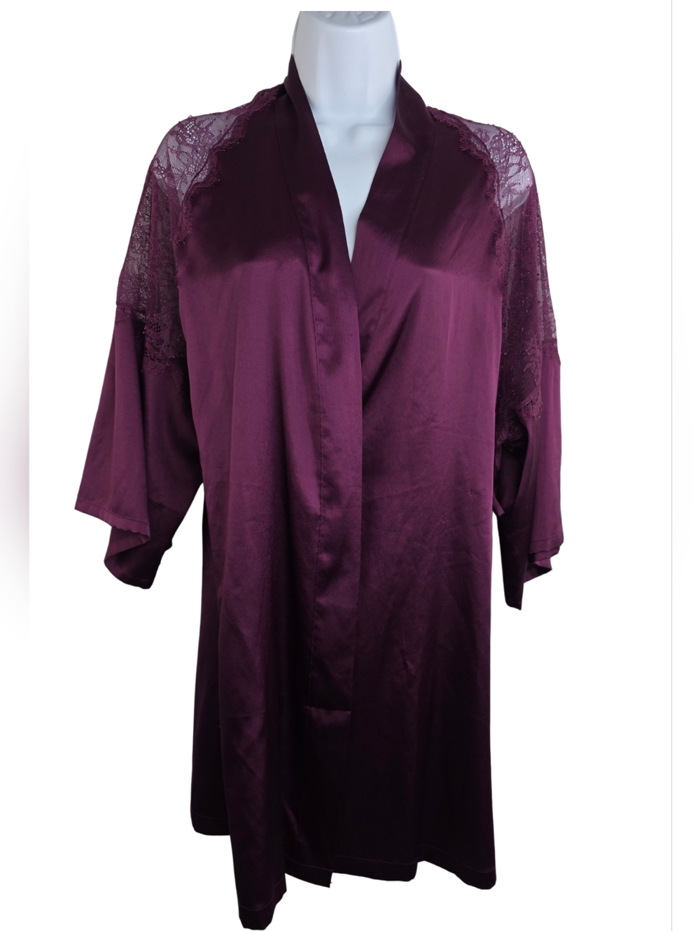 Victoria's Secret XS/S Satin Lace Trim Robe Plum 3593-CP